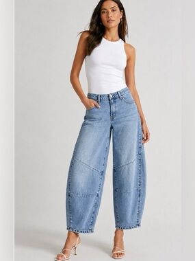 BCBG Generation Barrel Leg Jeans Womens 7/28 Blue High Rise Balloon Tapered